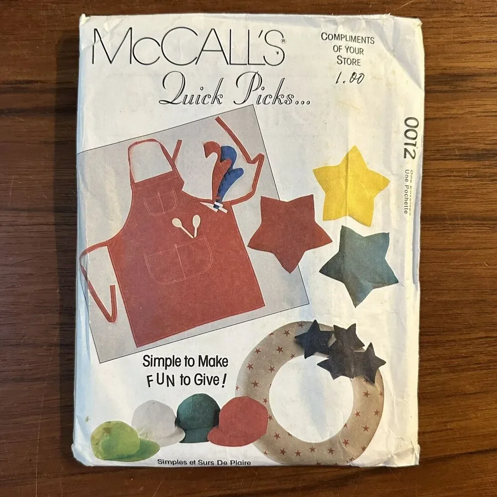 UNCUT McCall’s SEWING PATTERN 0012 LOG CARRIER DOG BED APRON NECKTIE